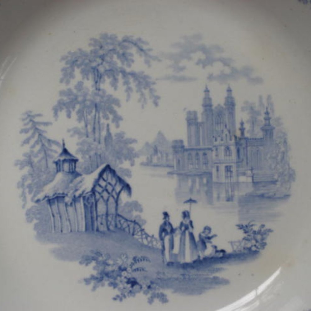 Antique Staffordshire Garden Scenery Blue Transferware Bowl Mayer Ca 1843-55 - Picture 2 of 6